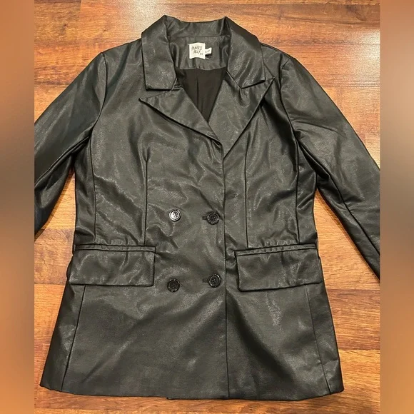 Princess Polly Faux Leather Blazer Double Breasted Jacket Black Womens S/M - Picture 1 of 8